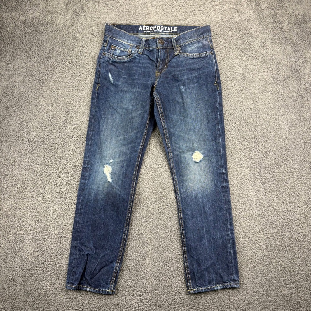 Aeropostale Bowery Slim Straight Jeans Mens Size 28x28 Distressed Denim‎